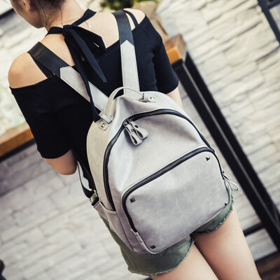 

New Shoulder Bag Girl Student Backpack Japanese&Korean Version PU Skin Hexagon Rivet Pure Color