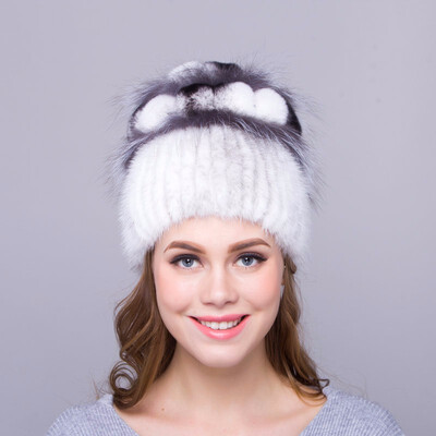 

Winter Warm Fashion Mink Fur Hat Rex Rabbit Hair Ball Fox Fur Decoration Natural Fur Handmade Sewing 2018 New Discount Women hat