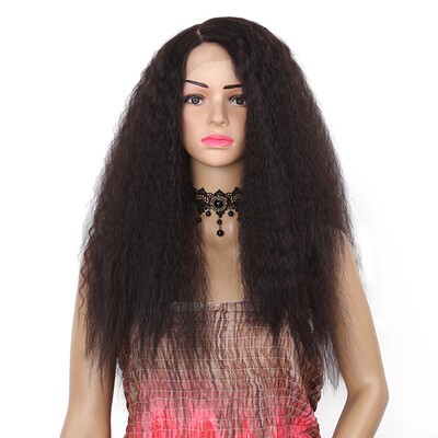

Golden Beauty 24inch Long Kinky Straight Hair Side Part Lace Front Wig Black Synthetic Wigs for Black Women