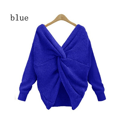 

2018 Two Wearing V-neck Knotted Backless Sweater Long-sleeved Women