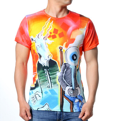 

Mens Cartoon Pictures Printed Short Sleeve Round Neck Pullover T-Shirts