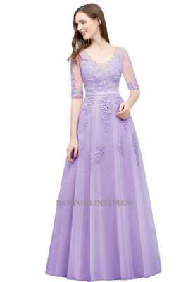 

2018 Half Sleeves Dust Pink Lace Evening Dresses Backless Applique Long Party Dresses
