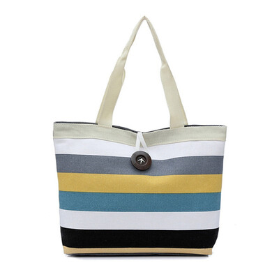 

SMOOZA 2018 new Handbags Stripe Canvas Women Large Capacity Female Shopping Zipper Bag Canvas Designer Handbags High Quality bag