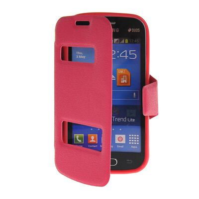 

MOONCASE View Window Leather Side Flip Pouch Stand Shell Back ЧЕХОЛ ДЛЯ Samsung Galaxy Trend Lite S7390 / S7392 Hot pink
