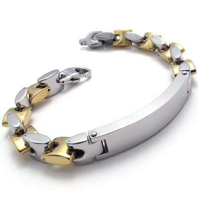 

Hpolw men silver&gold Elegant design Stainless Steel Lobster clasp Braceletdurable in use