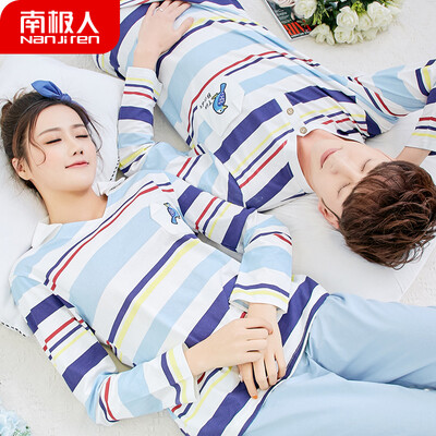 

Antarctic pajamas women autumn cotton long-sleeved couple pajamas mens home service youth Korean sweet student underwear set NAS5X20022-15 female color strip bird XL