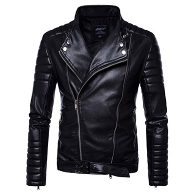 

Brand 2018 Autumn Winter Casual Zipper PU Leather Jacket Motorcycle Leather Jacket Men Slim Fit Mens Jackets And Coats