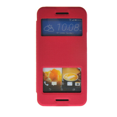 

MOONCASE View Window Leather Side Flip Pouch Stand Slim Shell Back Case Cover for HTC One M9 Hot pink