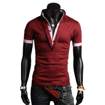 

CT&HF Men Hot Selling Handsome Personality T-Shirt Leisure Fashion Silm Short Sleeve T-Shirt Korea Printing Lapel POLO Shirt