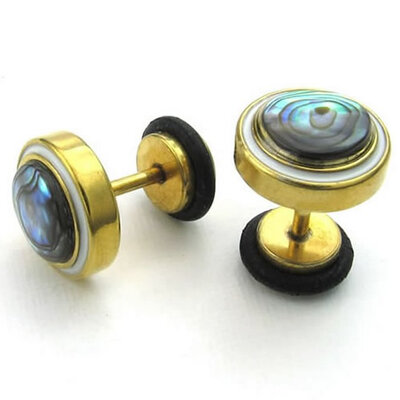

Hpolw Mens Abalone Stainless Steel Stud Earrings Gold