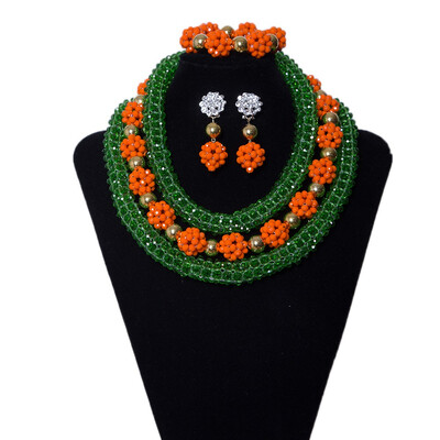 

Handmade Crystal Beads Wedding Jewelry Set Bridal Gift Nigerian Beads Jewellery New Style African Coral Jewelry Set For Women