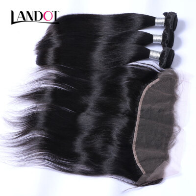 

8A Mongolian Virgin Hair Straight With Ear To Ear 13x4 Lace Frontal Closure 3 Bundles Human Hair Weave Closures 4Pcs Natural Black