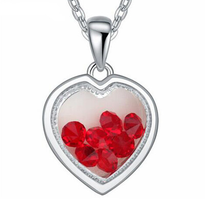 

Fashion Jewelry Austrian Crystal Love Heart Pendant Necklace For Women Colorful Accessories Bijoux Party Gift White Gold Plated 16
