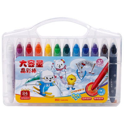 

TRUECOLOR 24 color boxed students water-soluble washable oil pastels children washable crayons painting pen large-capacity crystal color stick gift brush 24 color box OP2501