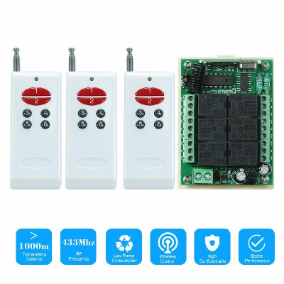 

433Mhz DC 12V 6CH Channel Universal 10A Relay Wireless RF Remote Control Switch Receiver Module And 1pcs 6 Key RF 433 Mhz Transmit