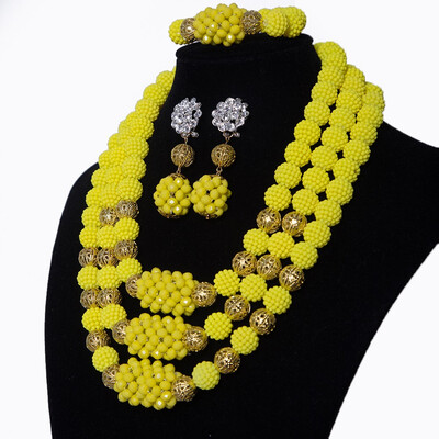

Red&Yellow Bridal Necklace Set African Wedding Jewelry Set For Women Nigerian Wedding Beads Crystal Necklace Set Free Shipping