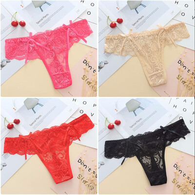 

Lbellagiovanna 4 pack Women Sexy Lace G-stiring Briefs Thongs Underwear Lace Panties Intimates Solid Lingerie Female Bragas6031p4
