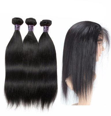

Ishow Straight Hair 360 Lace Frontal Closure With 3 Bundles 7A Indian Virgin Human Hair With 1Pc 360 Closure Weave With Baby Hair