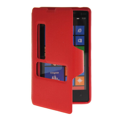 

MOONCASE View Window Leather Side Flip Pouch Hard board Shell Back Case Cover for Nokia Lumia 820 Red