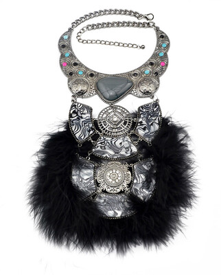 

Fashion Ethnic Women Noble Crystal Soft Glam Feather Acrylic Carving Wing Collar Statement Necklace