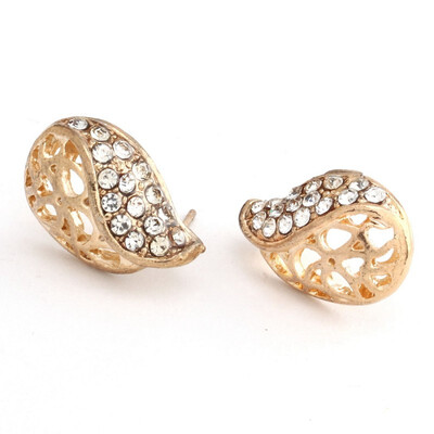 

Fashion Womens Jewelry Gorgeous Alloy Rhinestone Leaf Bud Heart Earrings 60314