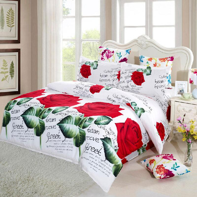 

4pcs 3D Bedding Set Flowers Pattern Duvet Cover Bed Sheet 2 Pillowcases P97E