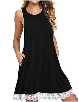 

2018 Summer Women Casual Round Neck Solid Color Loose Sleeveless Beach Tank Top A-line Pocket Dress Sexy Short Club Party Mini Hal