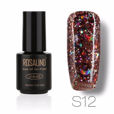 

ROSALIND Gel 1S Black Bottle 7ML Star&Moon glitter S01-12 UV LED Soak-Off Gel Nail Polish Nail Art Semi Permanent Gel Varnish