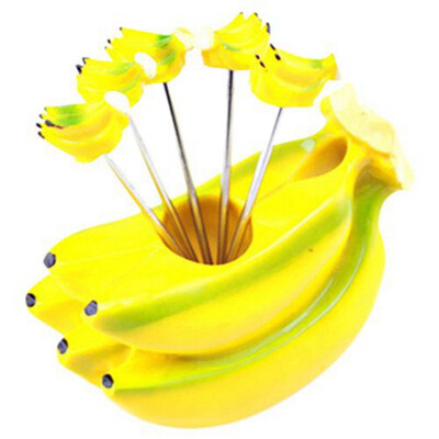 

UpperX Creative Stainless Steel Fruit Forks Holder Cute Home Decor Banana