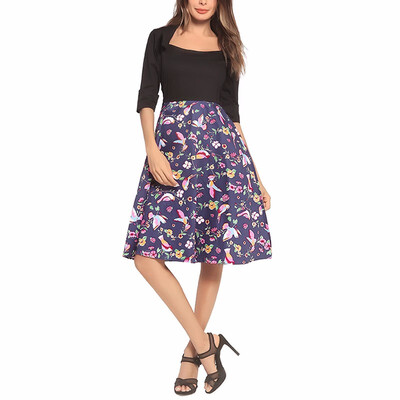 

BOFUTE New Europe America Spring summer Womens clothing Big pendulum Long skirt Sleeve printing Dresses A0012