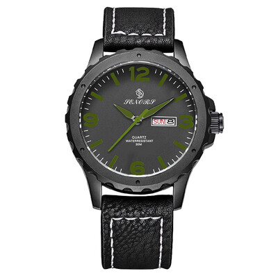 

Мужские кожаные часы, роскошные бизнес-моды Аналоговые наручные часы Календарь Дата, Dailylife Водонепроницаемый