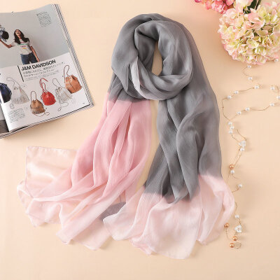 

Летние тропические полосы Guttavalli Silk Long Shawl Women Sunscreen Smooth Scarf Solid Skinny Wraps