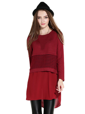 

Long Sleeves Patchwork High-Low Hems Dress
