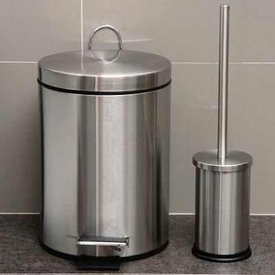 

Jingdong Supermarket Ou Runzhe trash cans stainless steel 8L round trash cans with toilet brush set