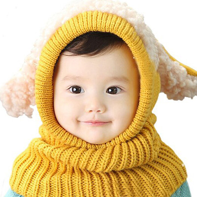 

Baby Kids Boys Girls Earflap Cap Winter Warm Hooded Scarf Knit Wool Beanie Hat