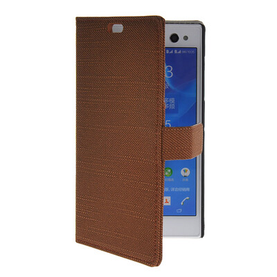 

MOONCASE Slim Leather Side Flip Wallet Card Slot Pouch with Kickstand Shell Back чехол для Sony Xperia C3 Brown