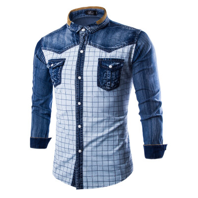 

2016 Men Chemise Homme Denim Shirt Casual Social Plaid Shirts Long Sleeve Fashion Slim Fit Mens Jeans Shirts