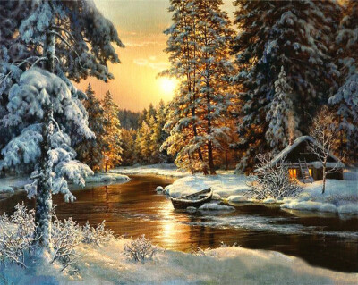 

Diy Snow Sunset Scene Oil Painting Paint by Numbers without Wooden Framed Home Decoration Paintings - Winter Snow Scenery