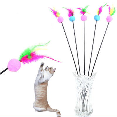 

hot Steel Wire Kitten Cat Toy Feather Rod Teaser Bell Play Pet Dangler Wand