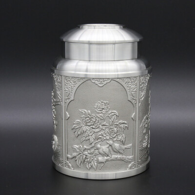 

Oriental Pewter - Pewter Tea Storage Caddy - Hand Carved Beautiful Embossed Chinese Traditional Auspicious Pattern Tin 97