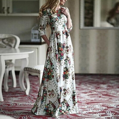 

Lovaru ™ print long women dress three quarter sleeve o-neck for casual 2015 new arrival hot sale