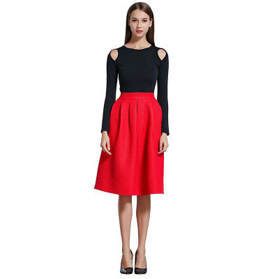 

POPBASIC Womens High Elastic Waist Flare Pleated A-line Midi Skirt