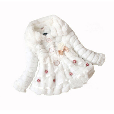 

Baby Girl Faux Fur Coat Pearl Outwear Warm Fleece Winter party Jacket Snowsuit