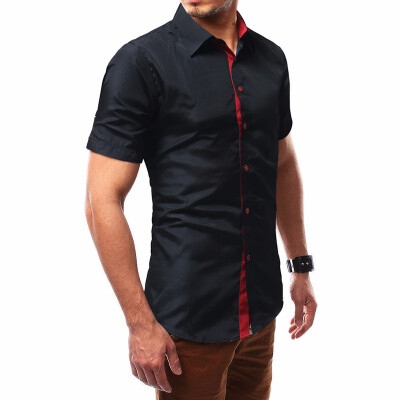 

Mens Summer Fashion Short Sleeved Solid Color Cotton Shirt Plus SizeXS