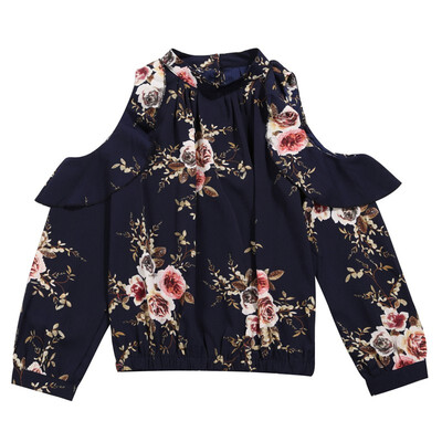 

Women Chiffon Floral Tops Long Sleeve Off Shoulder T-Shirt Blouse Shirt Tee Tops