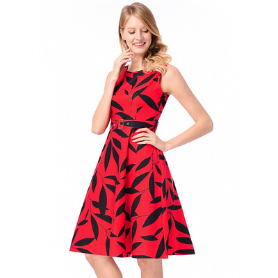 

TPEHA Women Black Floral Summer Work Dress Aurdey Vintage O-neck Sleeveless Tank Dress Ball Gown Casual Party Feminino Vestidos