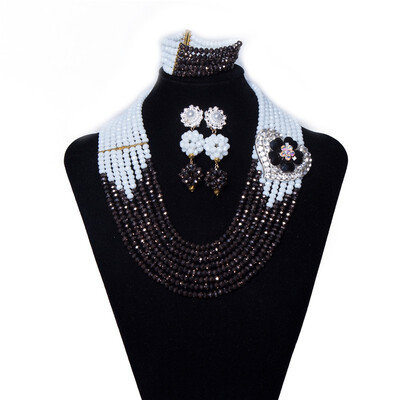 

Brown White Crystal Bridal Jewelry Set African Beads Necklace Earring Bracelet Nigerian African Wedding Jewelry Set For Women