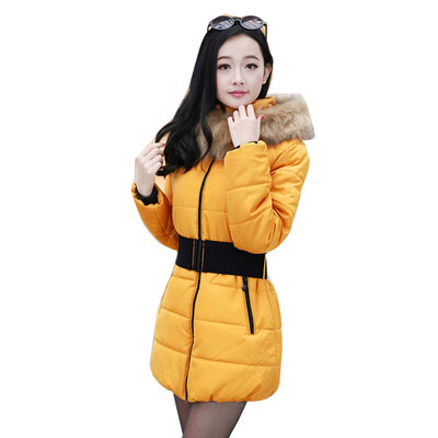 

Winter Women Warm Fur Collar hooded Down Jacket hoodie quilted Puffer Coat Parka