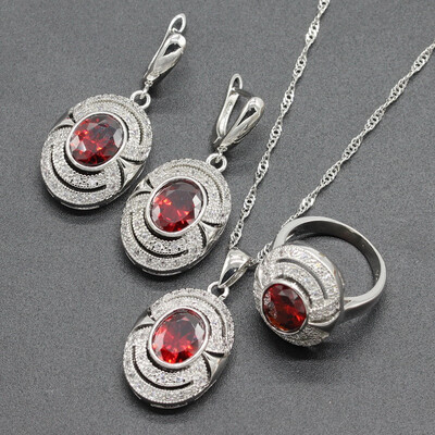 

Fashion Purple Stone Silver Plated Jewelry Sets for Women Necklace Dangle Earrings Ring Seven Colors Available Free Jewelry Box