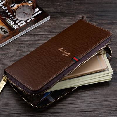 

Mens PU Leather Bussiness Long Purse ID Card Photo Holder Zipper Wallet